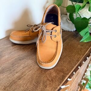 Sperry Intrepid Boat Shoes Boy 5.5 Tan Leather Preppy Nautical Loafers Deck Shoe